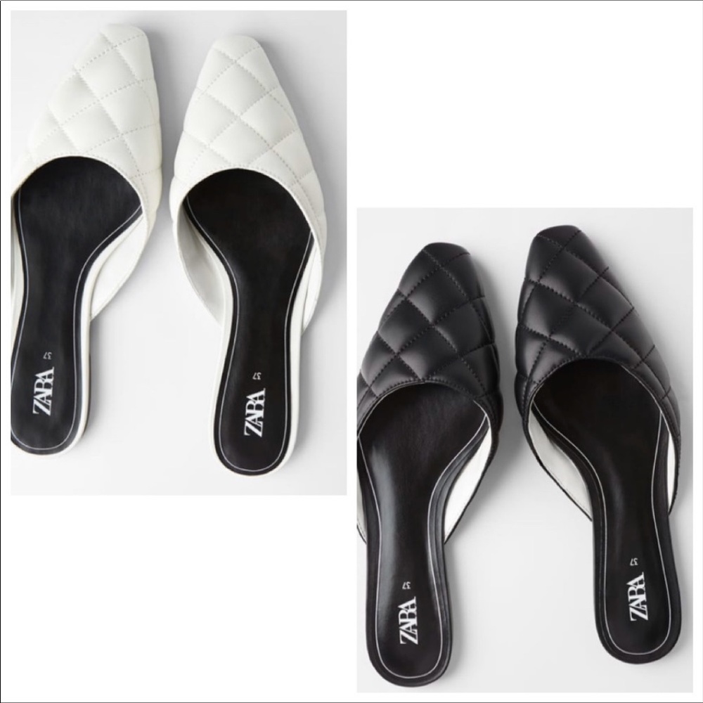 NWT Zara Black Faux Leather Quilted Mules - Picture 3 of 7